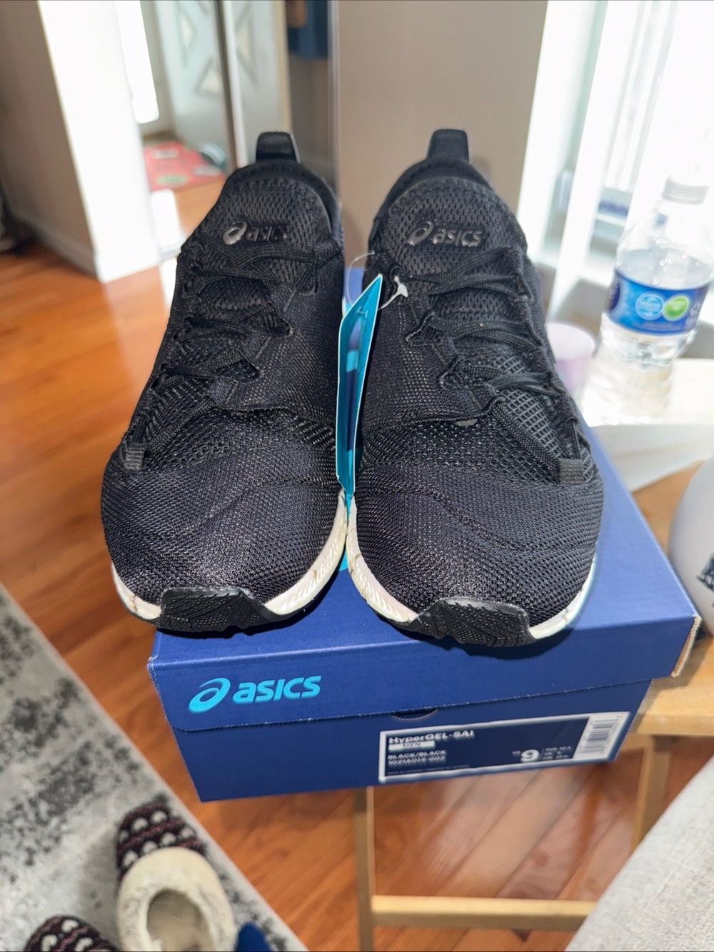 Asics Black Mesh Athletic Sneakers with White Soles